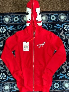 Asaali Red Zip-Up Hoodie Jacket with Graphic Hood